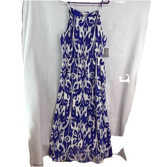 Athleta Women’s Sz XL Blue White Ikat Bloom Ripple Maxi Dress Back Tassels NWT - Picture 3 of 11
